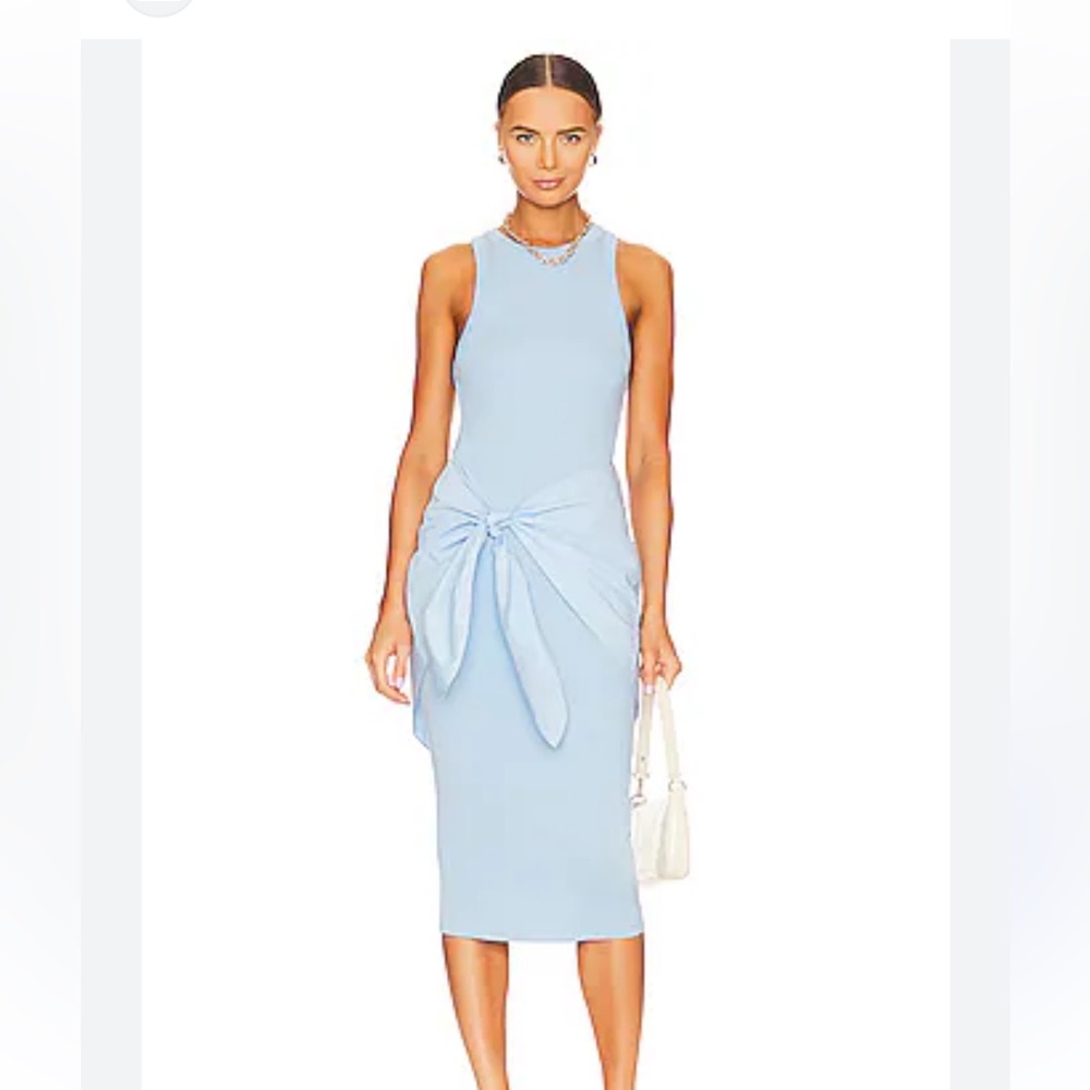 Veronica Beard Light Blue Sleeveless Knot-Front Midi Dress